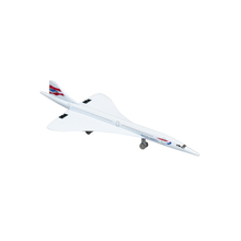 Load image into Gallery viewer, A white Concorde model airplane with red and blue tail and nose livery, shown on a plain white background.