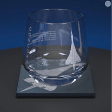 Load image into Gallery viewer, CONCORDE ENGRAVED GLASS TUMBLER AND SLATE COASTER SET