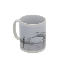 Load image into Gallery viewer, A white ceramic mug with an image of the Concorde aircraft on the front, taken on a runway.