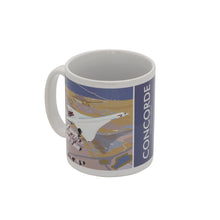 Load image into Gallery viewer, A ceramic mug with a printed image of the Concorde aircraft over Filton Airfield.