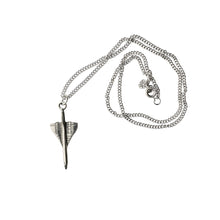 Load image into Gallery viewer, A silver-colored pewter pendant in the shape of an aircraft with a linked chain necklace.