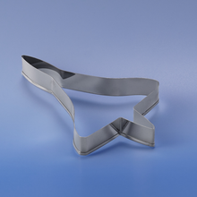 Load image into Gallery viewer, A stainless steel star-shaped cookie cutter or pastry cutter shown on a smooth blue gradient background.
