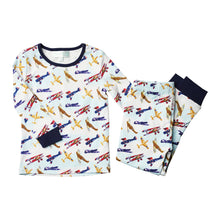 Load image into Gallery viewer, VINTAGE AEROPLANE PRINT CHILDRENS COSY PYJAMAS
