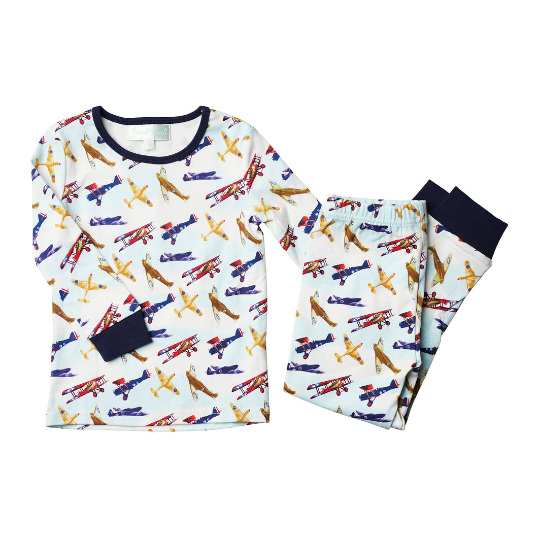 VINTAGE AEROPLANE PRINT CHILDRENS COSY PYJAMAS