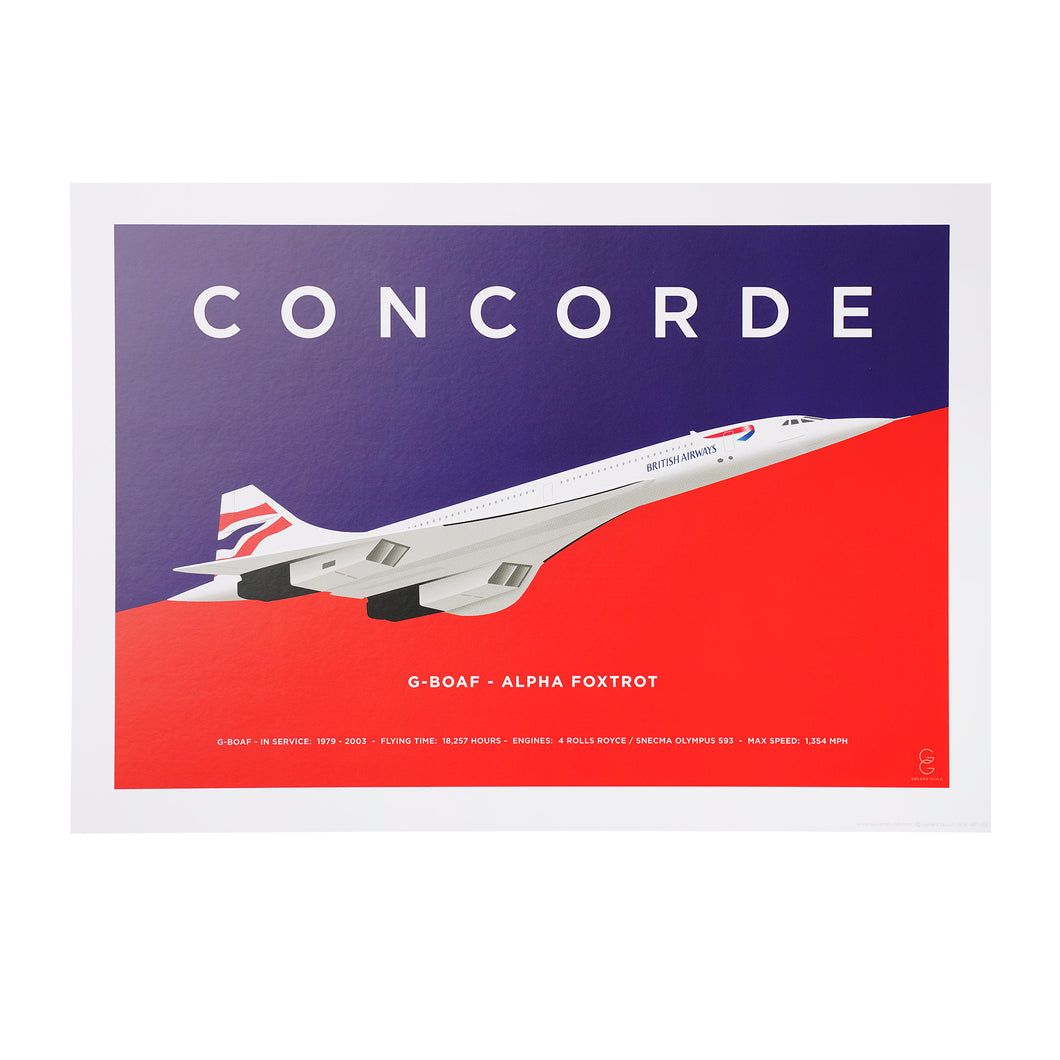 CONCORDE G-BOAF - NAVY AND RED PRINT (A3)